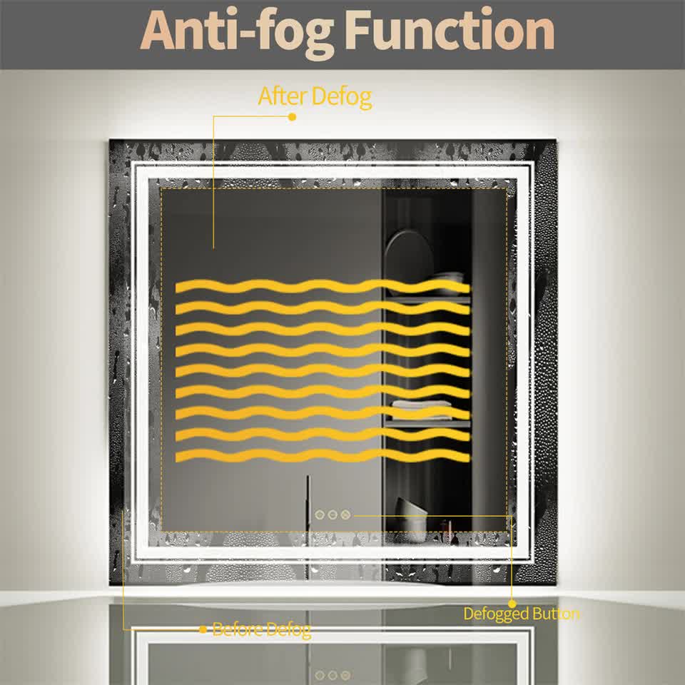 80x80cm Large Square Wall Mount Smart Led Bathroom Mirror Anti Fog Backlit Vanity Mirror - Image 8