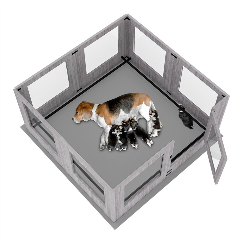Fin 8 Panel Safest Tempered Glass Dog Whelping Pen Box Shatter-Proof Playpen Exercise Box - Image 1