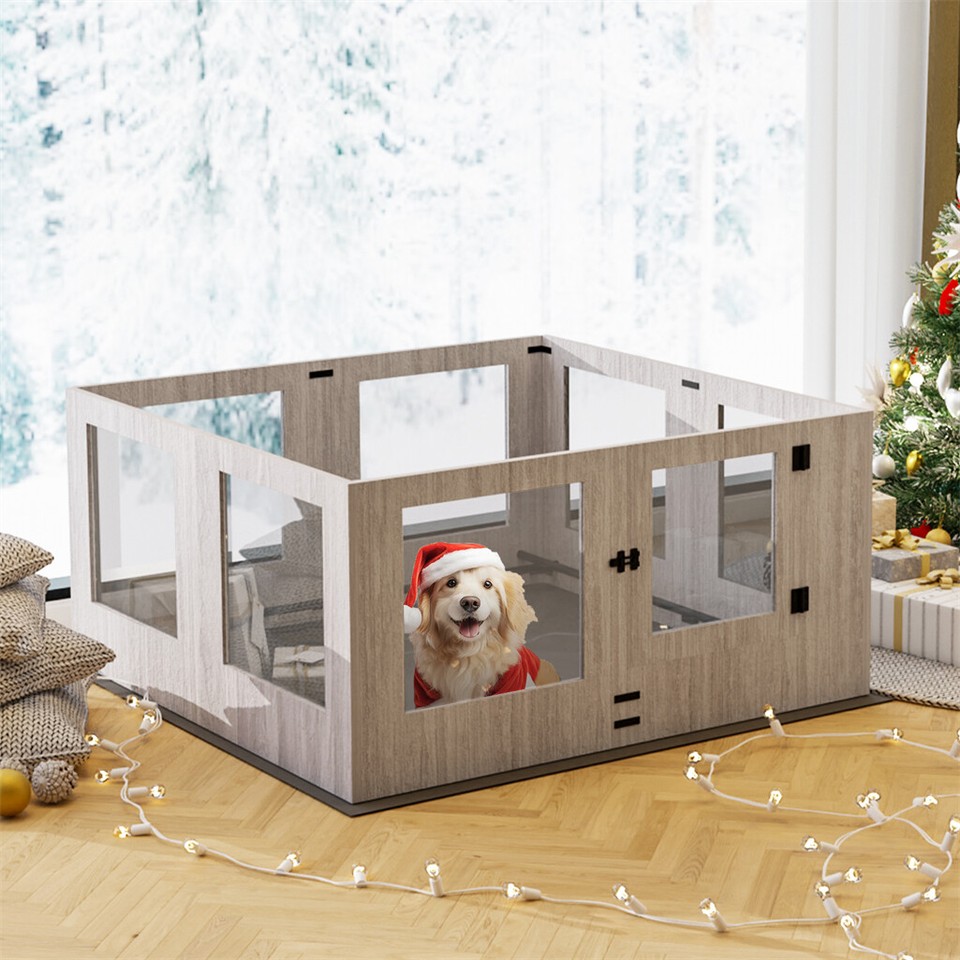Fin 8 Panel Safest Tempered Glass Dog Whelping Pen Box Shatter-Proof Playpen Exercise Box - Image 4