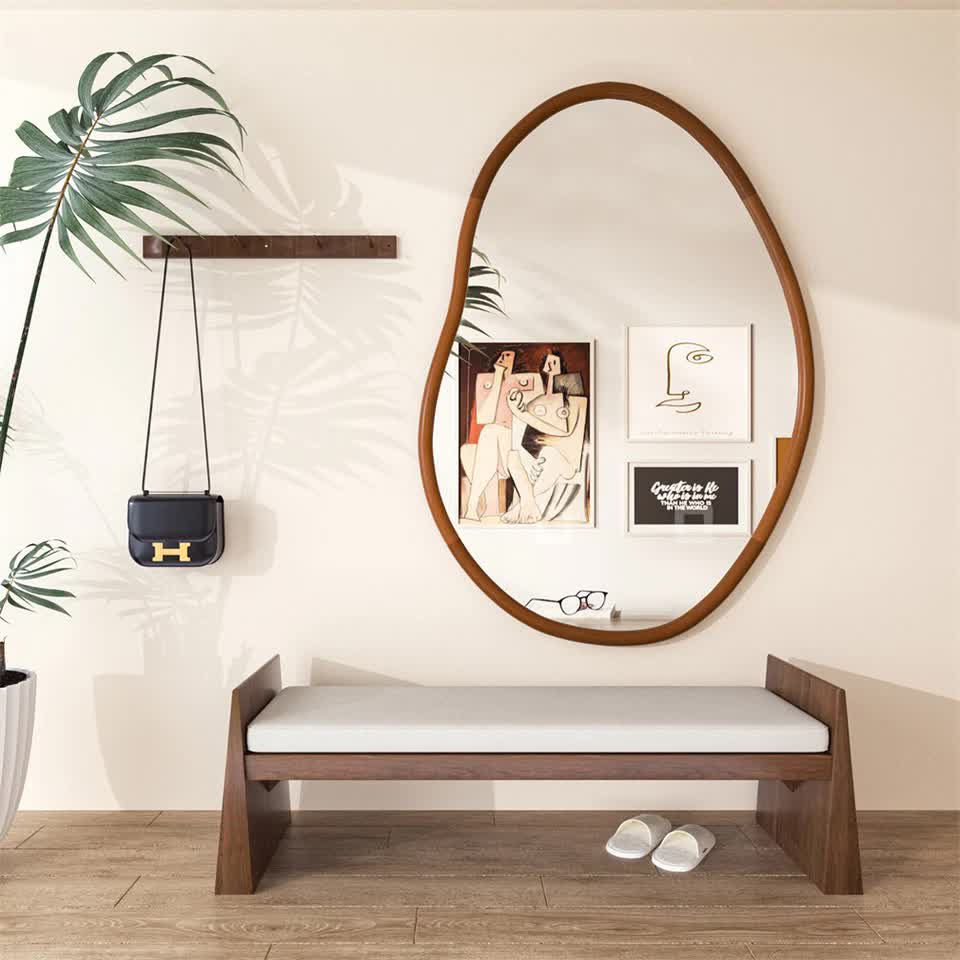 Large Wooden Frame Wall Mirror - Entryway & Hall Decor - Image 2