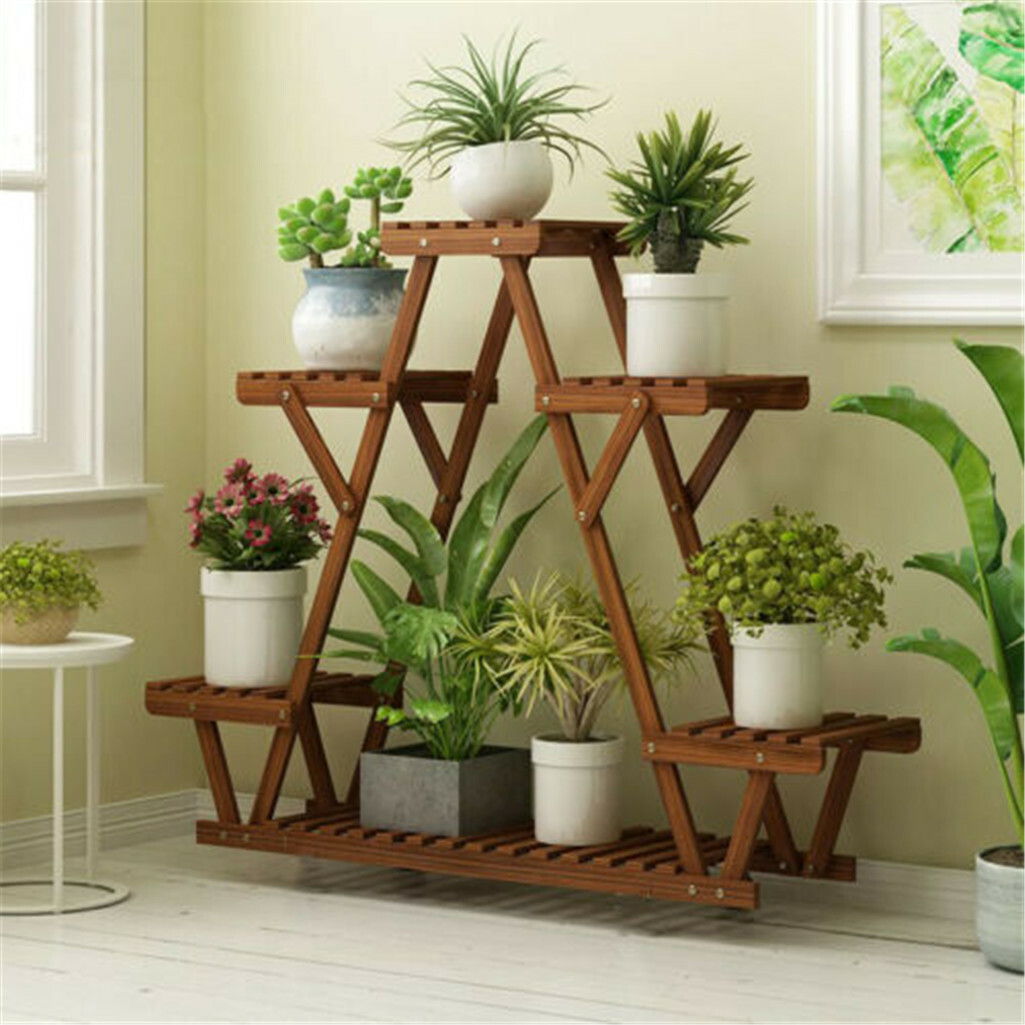Upgraded Thick Wood Indoor Plant Stand with Flower Planter Shelves - Image 1