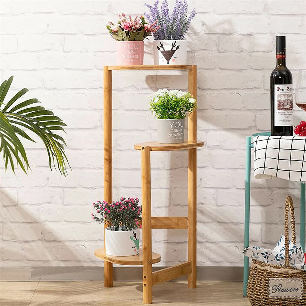 3-Tier Brown Bamboo Plant Stand Bonsai Holder - Image 1