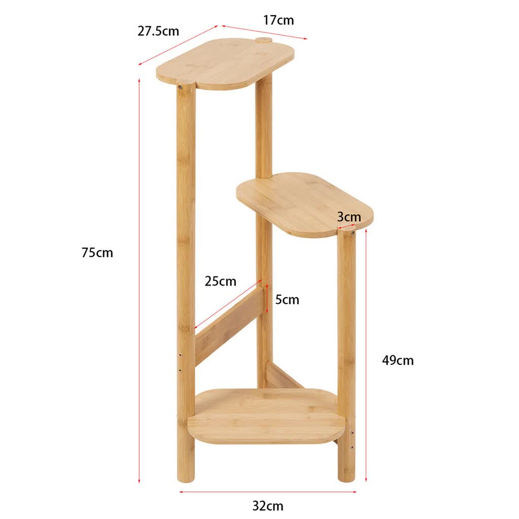 3-Tier Brown Bamboo Plant Stand Bonsai Holder - Image 2