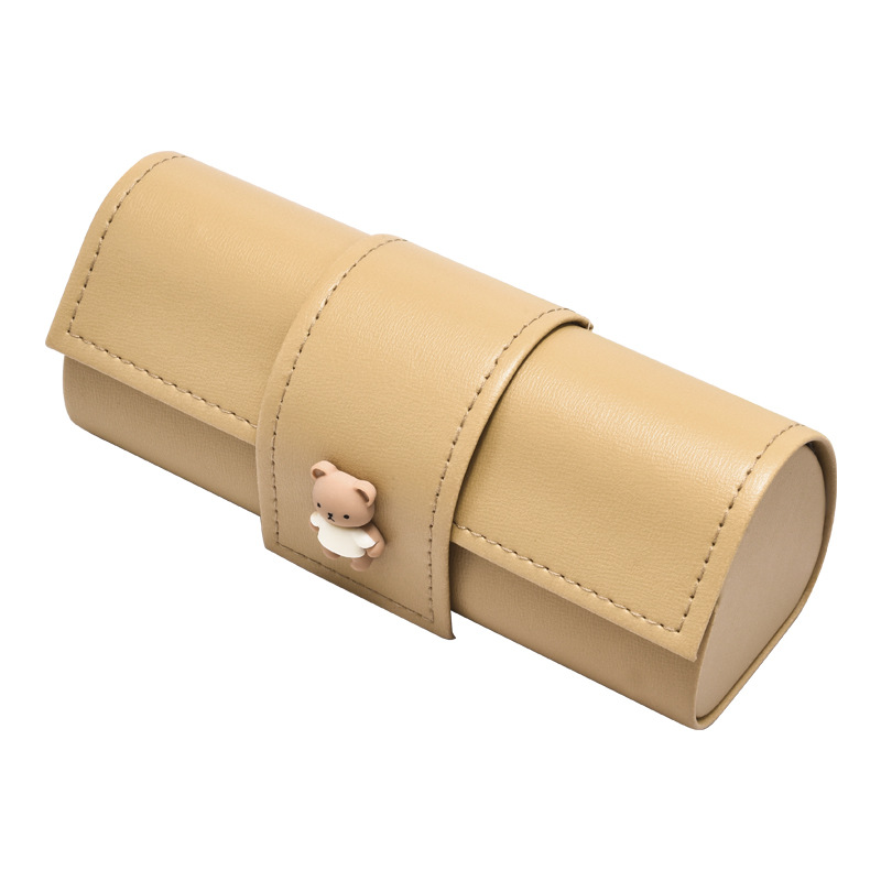 3 PCS Cute Bear PU Leather Glasses Case Large Capacity - Portable Protective Sunglasses Holder for Big Frames - Brown Eyewear Storage Box - Image 1
