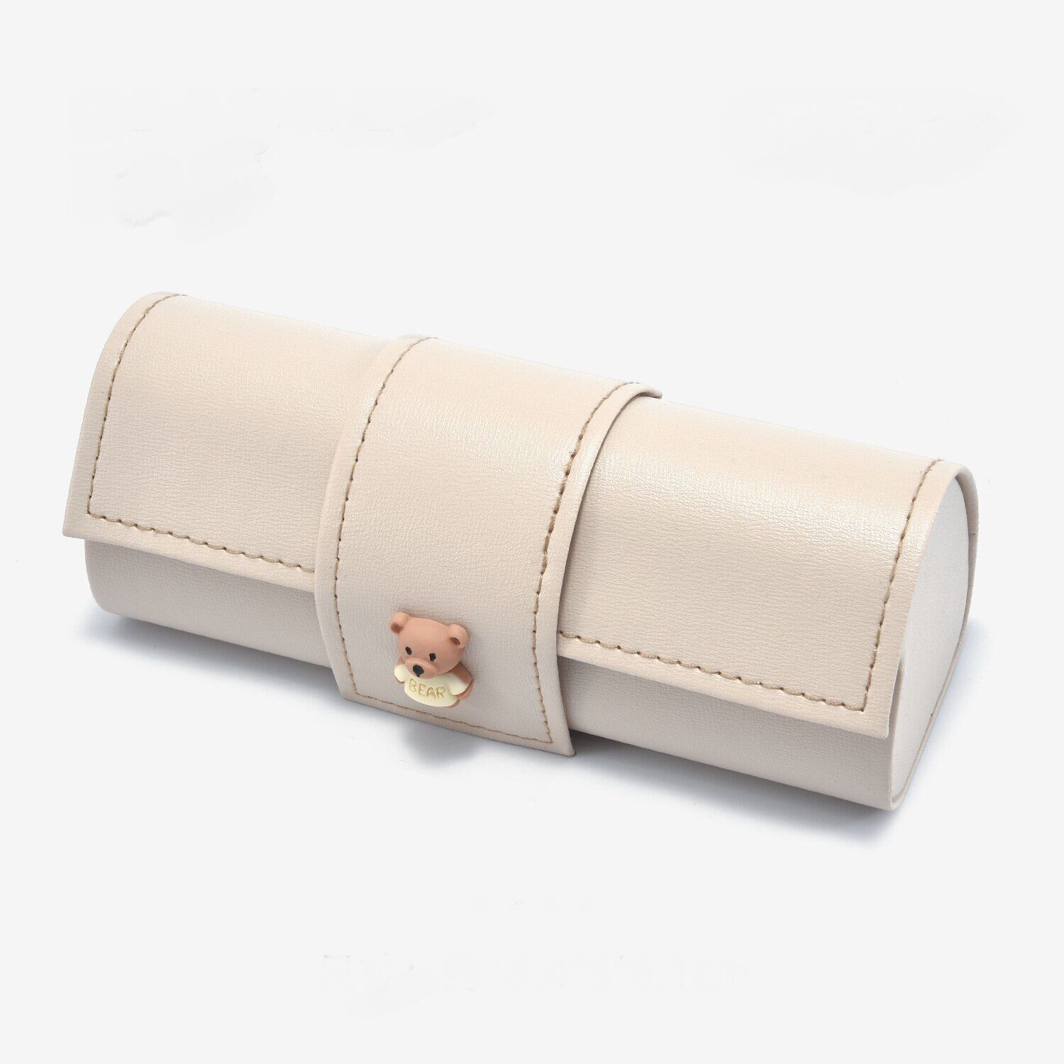 3 PCS Cute Bear PU Leather Glasses Case Large Capacity - Portable Protective Sunglasses Holder for Big Frames - Beige Eyewear Storage Box - Image 1