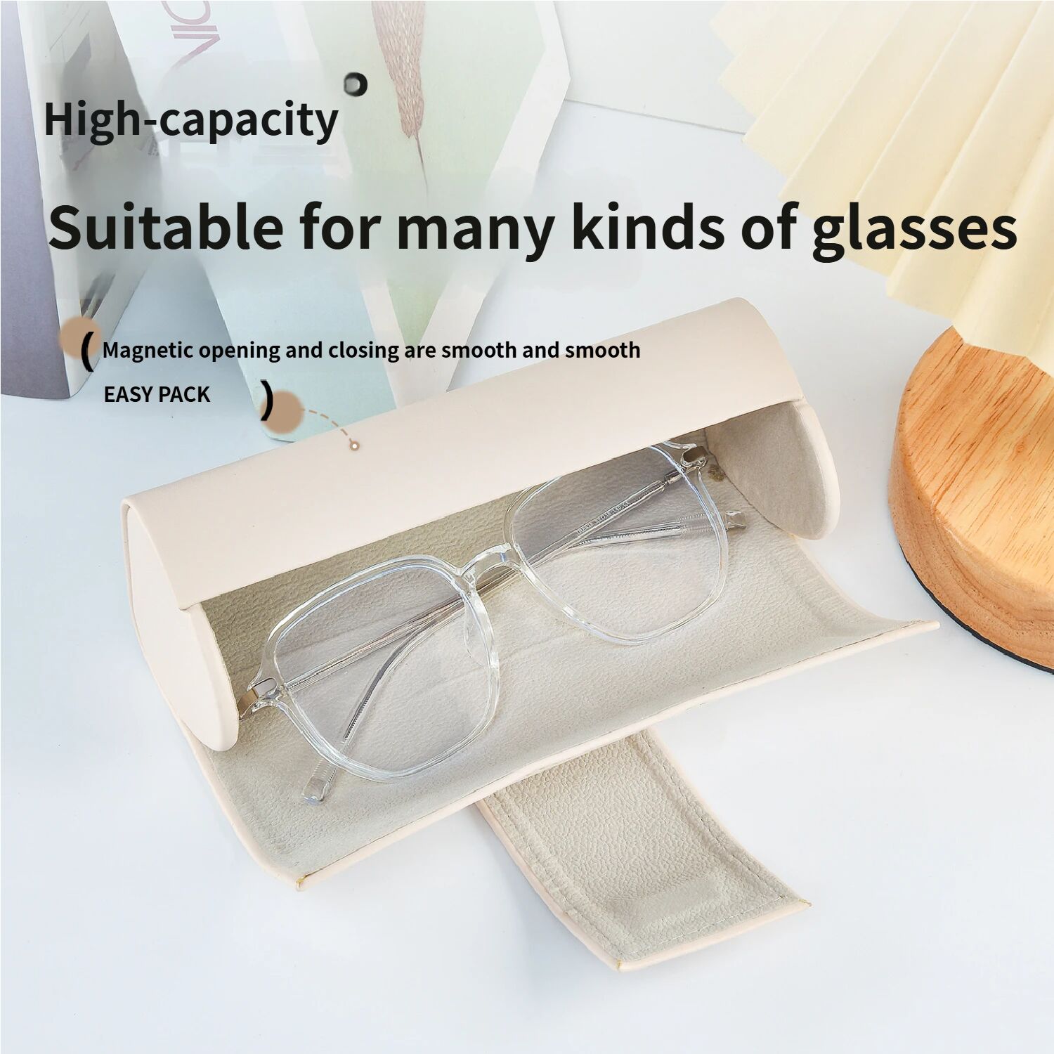 3 PCS Cute Bear PU Leather Glasses Case Large Capacity - Portable Protective Sunglasses Holder for Big Frames - Beige Eyewear Storage Box - Image 6