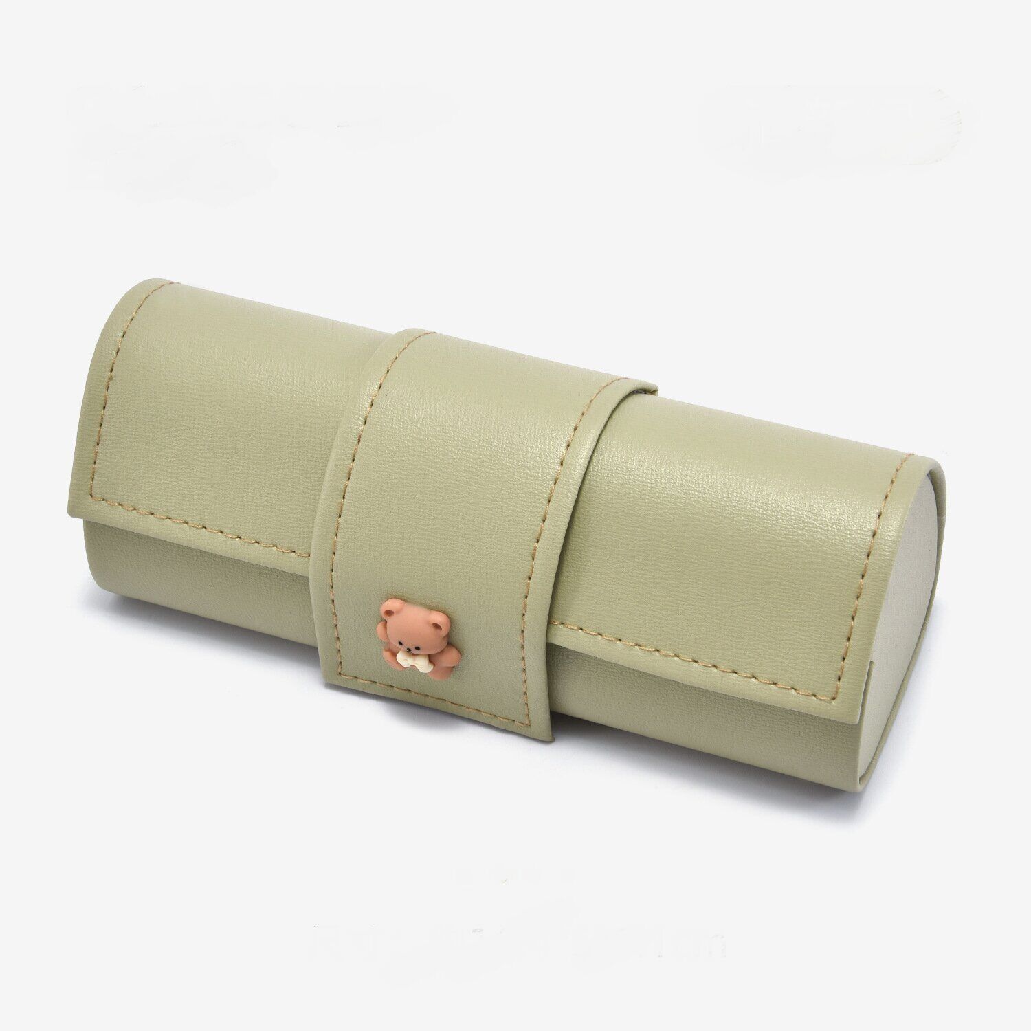 3 PCS Cute Bear PU Leather Glasses Case Large Capacity - Portable Protective Sunglasses Holder for Big Frames - Green Eyewear Storage Box - Image 1