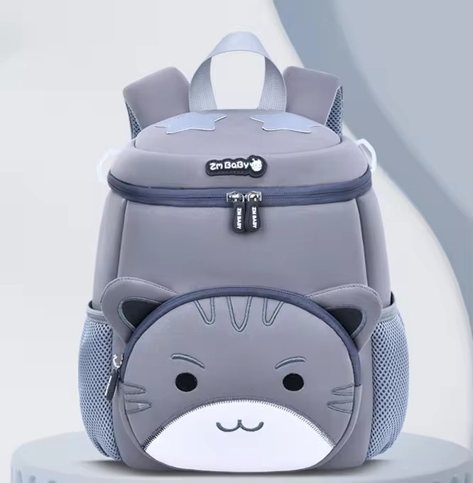 Grey Cat Cute Animal  Kids Backpack - Lightweight Toddler School Bag - Soft 3D Cartoon Daypack for Kindergarten & Childcare- Boys Girls Ages 1-3 - Image 1