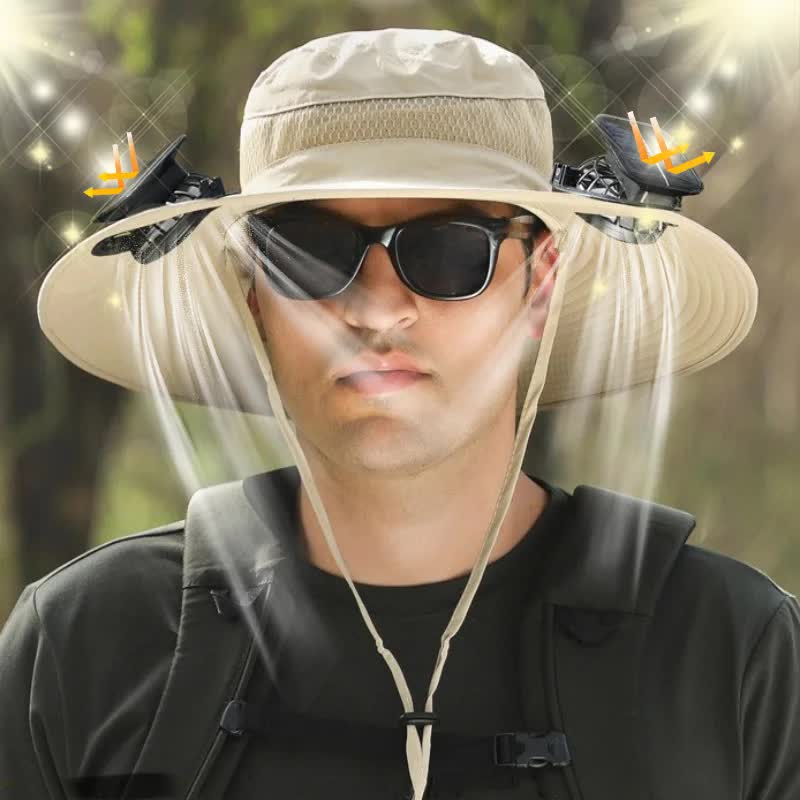 Grey Outdoor Sun Hat with Solar Fan Wide Brim 12cm - Rechargeable Cooling Cap for Fishing Hiking & Gardening - Adjustable 56-60cm - Image 4