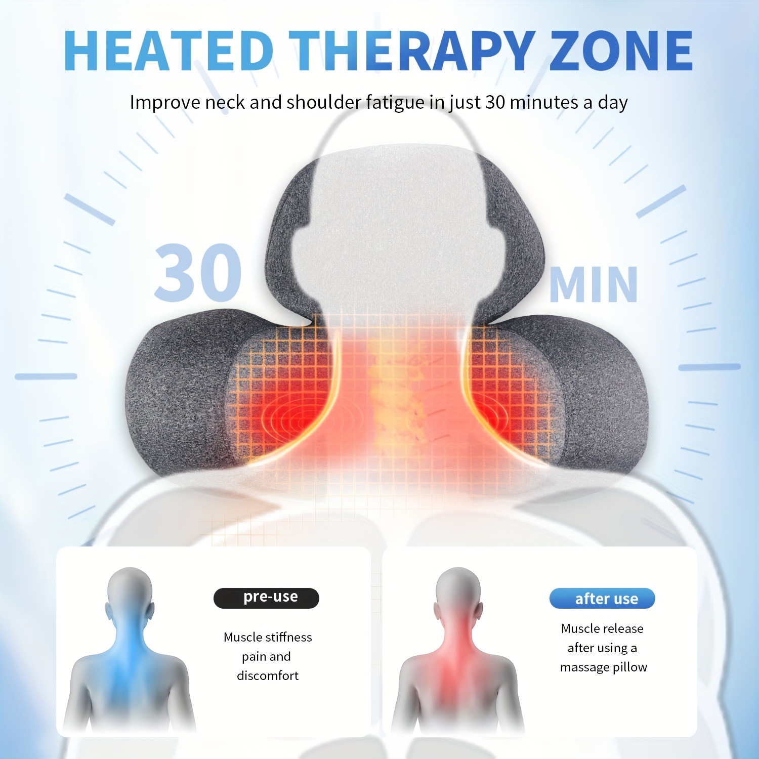 USB-Powered Memory Foam Neck Pillow, Electric Cervical Neck Massage Pillow with 15-Minute Timer - Ergonomic Contoured Sleep Aid Cushion - Image 2