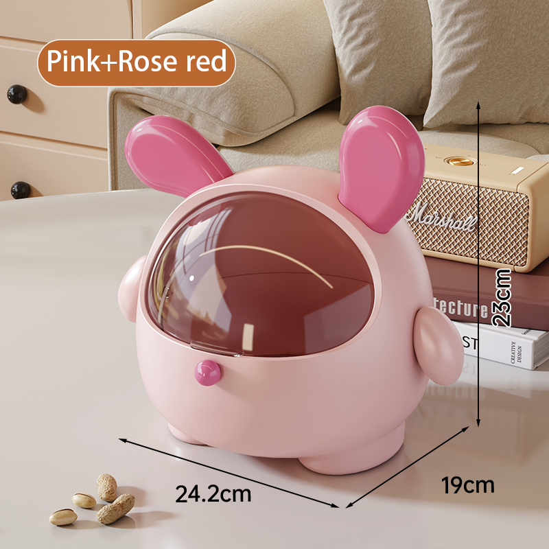 2PCS Pink + Rose red -Cute Puppy Desktop Bin with Lid - Mini Trash Can & Storage Organiser - Kawaii Office Decor for Vanity & Home Office - Image 1