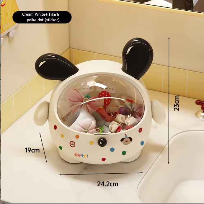 2PCS Black-Eared with polka dot sticker Cute Puppy Desktop Bin with Lid - Mini Trash Can & Storage Organiser - Kawaii Office Decor for Vanity & Home Office - Image 1