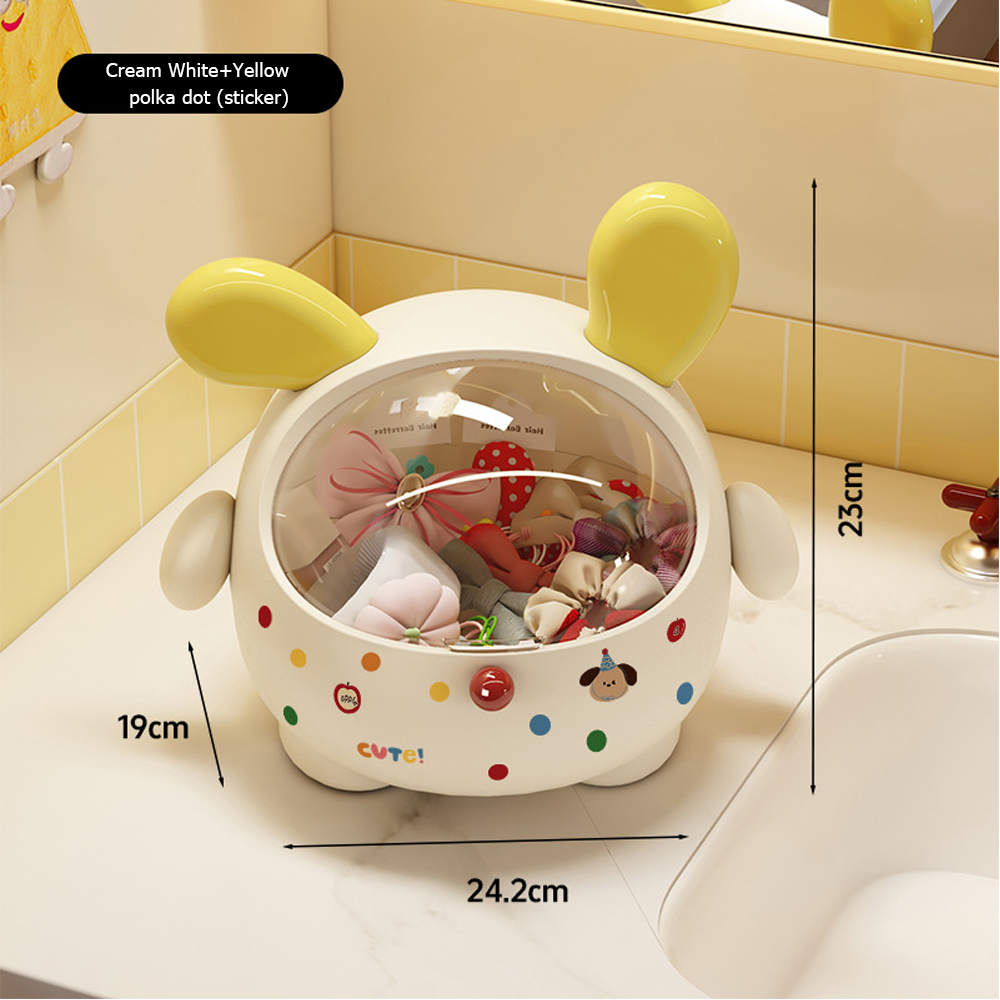 2PCS Yellow-Eared with polka dot Cute Puppy Desktop Bin with Lid - Mini Trash Can & Storage Organiser - Kawaii Office Decor for Vanity & Home Office - Image 1