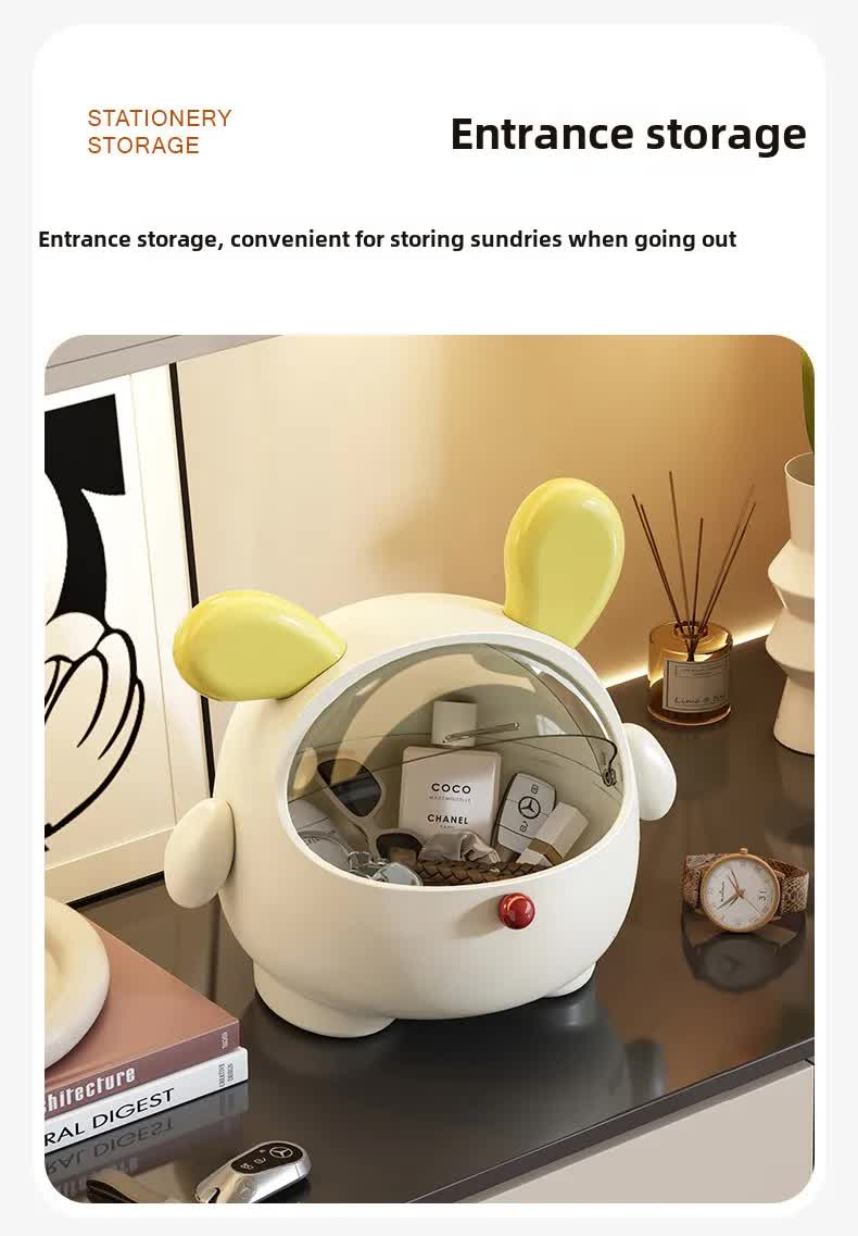 2PCS Yellow-Eared with polka dot Cute Puppy Desktop Bin with Lid - Mini Trash Can & Storage Organiser - Kawaii Office Decor for Vanity & Home Office - Image 5