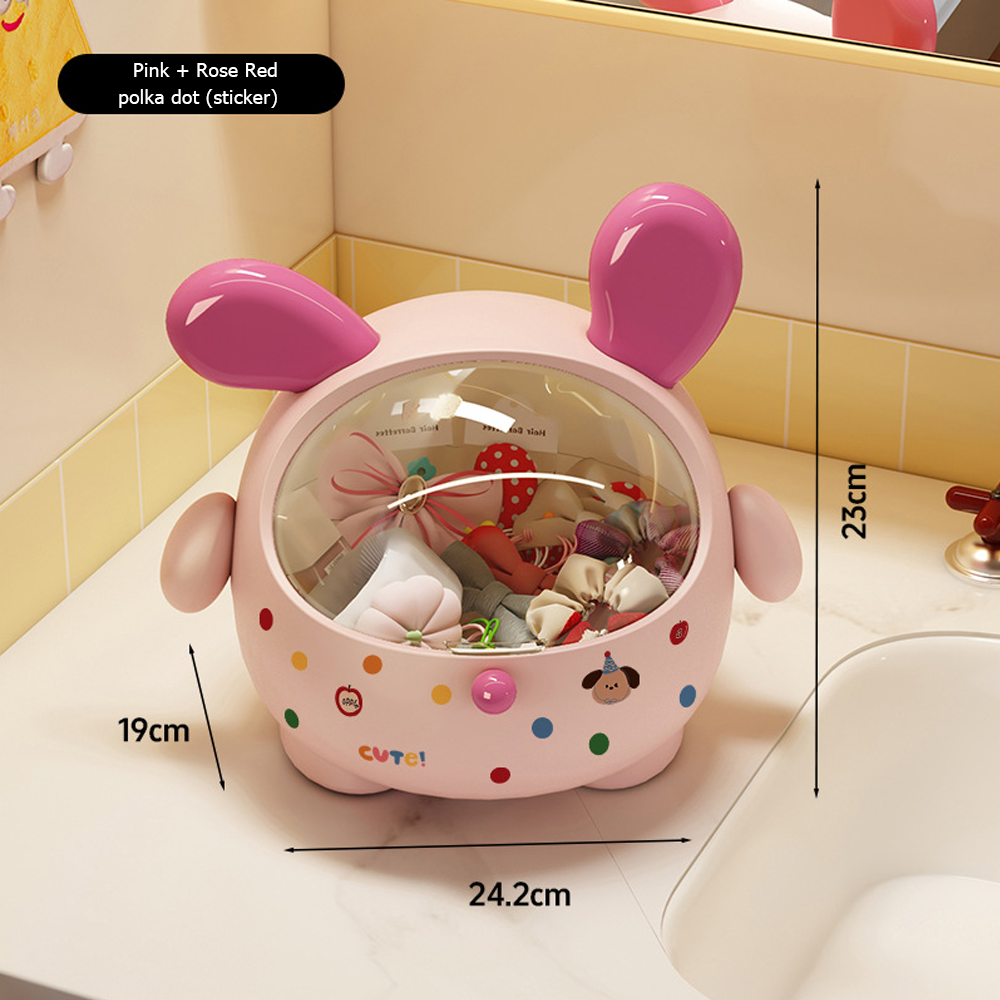 2PCS Pink + Rose red with polka dot Cute Puppy Desktop Bin with Lid - Mini Trash Can & Storage Organiser - Kawaii Office Decor for Vanity & Home Office - Image 1
