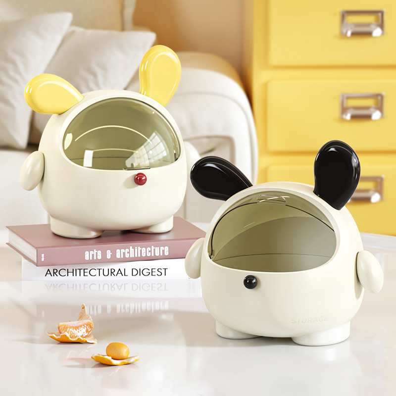 2PCS Pink + Rose red with polka dot Cute Puppy Desktop Bin with Lid - Mini Trash Can & Storage Organiser - Kawaii Office Decor for Vanity & Home Office - Image 3