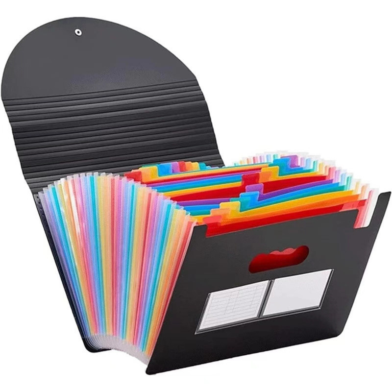 2 PCS A4 Expanding File Folder with Rainbow Interior - 25 Pockets Portable Document Organizer, Accordion Style Business and School File Bag with Elastic Cord Closure - Image 1