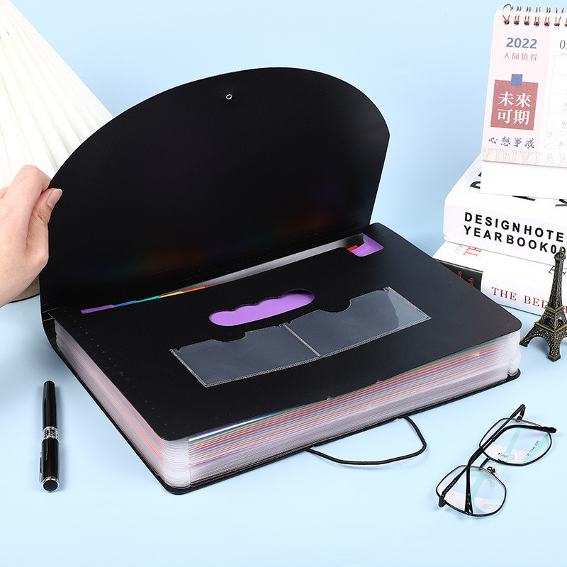 2 PCS A4 Expanding File Folder with Rainbow Interior - 25 Pockets Portable Document Organizer, Accordion Style Business and School File Bag with Elastic Cord Closure - Image 4