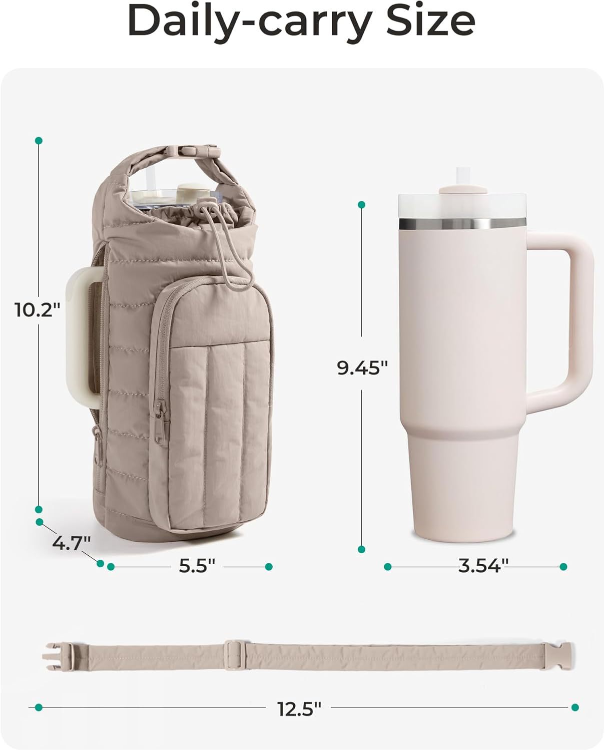 purple Quilted Water Bottle Carrier Bag with Large Phone Pocket - Insulated Tumbler Pouch with Adjustable Shoulder Strap - Crossbody Water Bottle Holder for18oz to 64ozTumblers, Gym, and Travel - Image 5