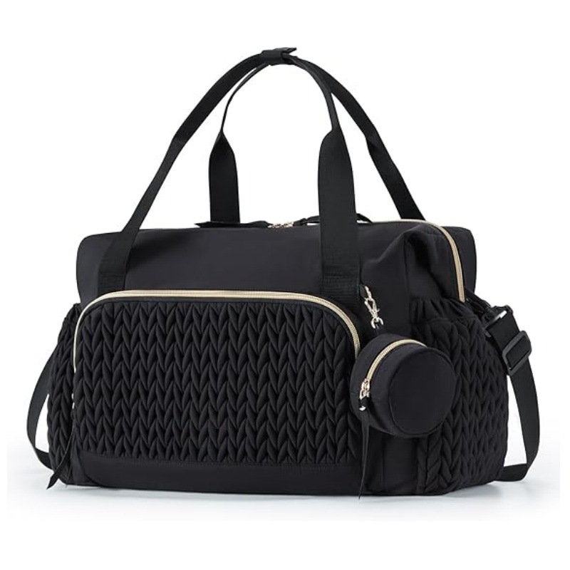 Black Large Quilted Diaper Bag Tote - Multi-functional Travel Baby Bag with Changing Pad and Pacifier Pouch - Stylish Hospital Bag for Labor and Delivery - Image 1