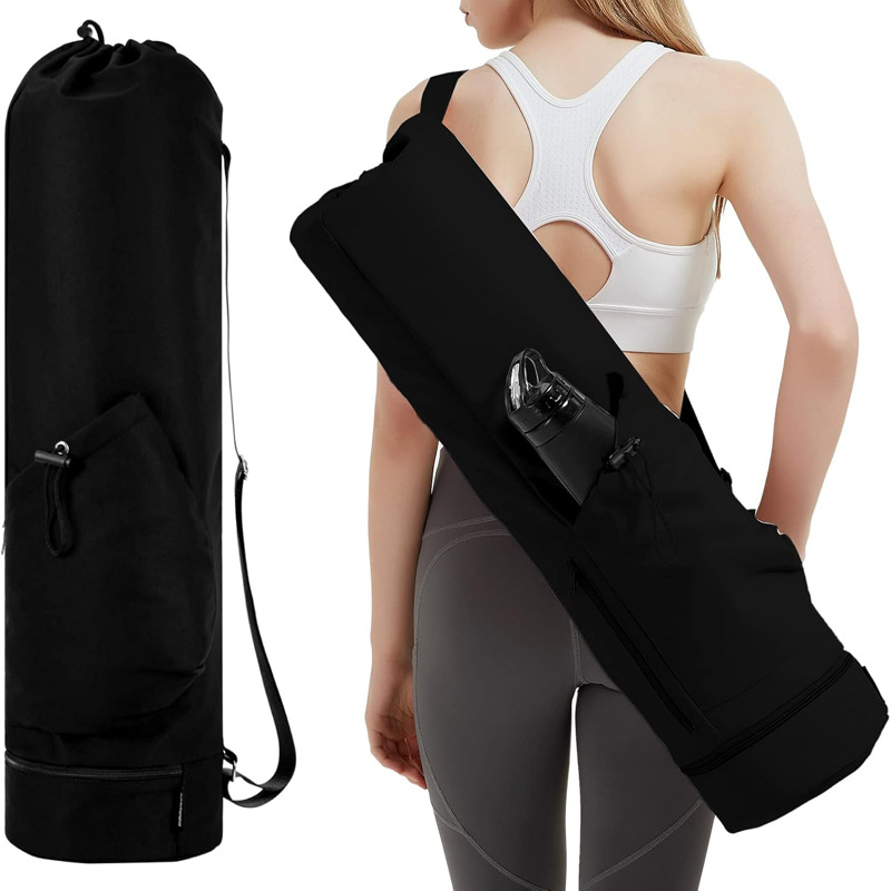 Black Professional Yoga Mat Carrying Bag - 31 Inch Large Capacity Fitness Storage Pouch with Adjustable Shoulder Strap and Accessory Pocket - Fits Mats up to 10mm Thickness - Image 1