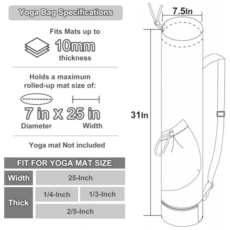 Black Professional Yoga Mat Carrying Bag - 31 Inch Large Capacity Fitness Storage Pouch with Adjustable Shoulder Strap and Accessory Pocket - Fits Mats up to 10mm Thickness - Image 4