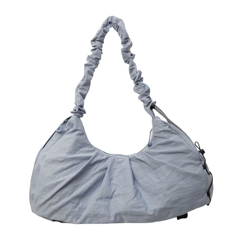 Blue Large Capacity Ruched Travel Duffel Bag - Stylish Yoga Mat Storage Shoulder Bag - Lightweight Gym Fitness Tote with Drawstring Detail for Weekend Getaways and Sports - Image 1