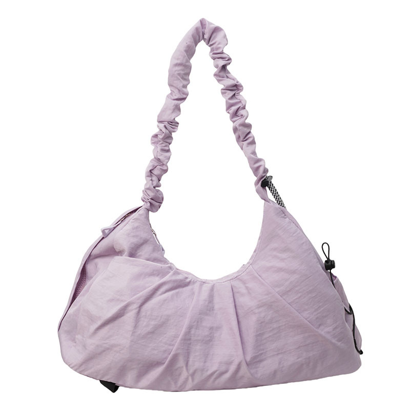 Purple Large Capacity Ruched Travel Duffel Bag - Stylish Yoga Mat Storage Shoulder Bag - Lightweight Gym Fitness Tote with Drawstring Detail for Weekend Getaways and Sports - Image 1