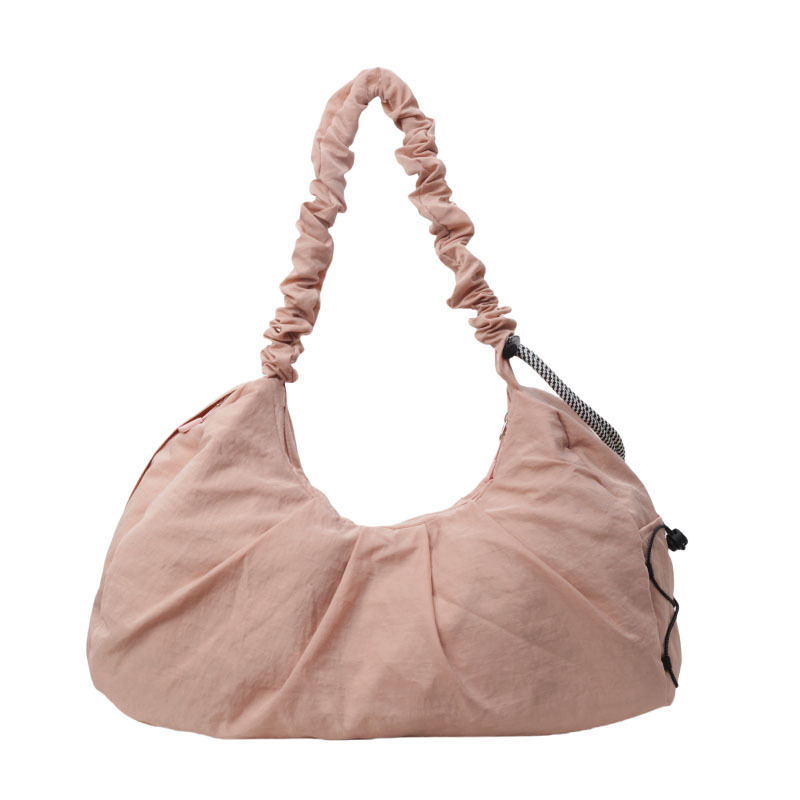 Pink Large Capacity Ruched Travel Duffel Bag - Stylish Yoga Mat Storage Shoulder Bag - Lightweight Gym Fitness Tote with Drawstring Detail for Weekend Getaways and Sports - Image 1