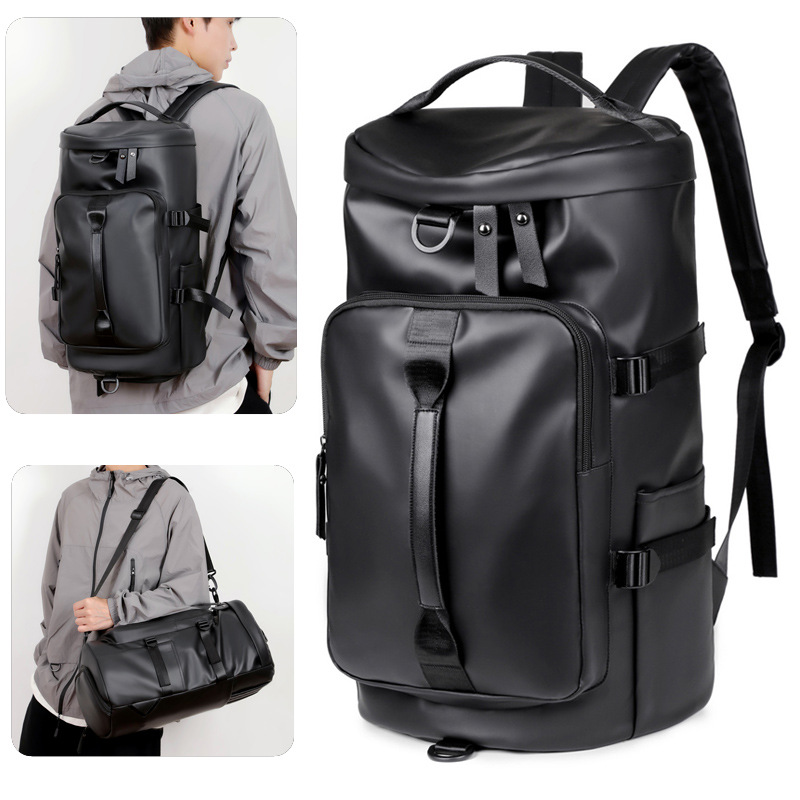 Black Large Capacity Men's Travel Backpack with Shoe Compartment - Water-Resistant Coated Fabric Business Weekender Bag - Casual Duffel Backpack with Dry-Wet Separation for Gym, Hiking, and 14-Inch Laptop - Image 2