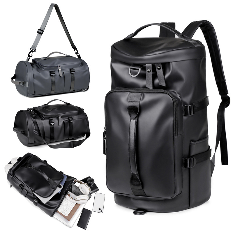 Grey Large Capacity Men's Travel Backpack with Shoe Compartment - Water-Resistant Coated Fabric Business Weekender Bag - Casual Duffel Backpack with Dry-Wet Separation for Gym, Hiking, and 14-Inch Laptop - Image 3