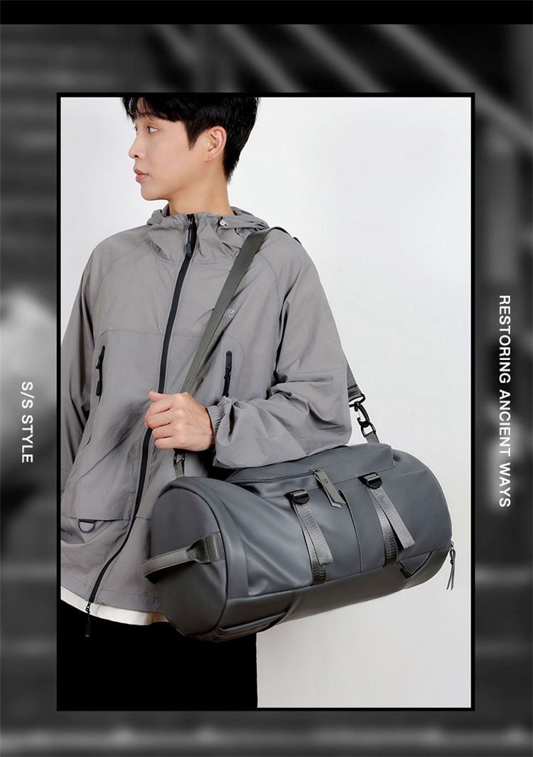 Grey Large Capacity Men's Travel Backpack with Shoe Compartment - Water-Resistant Coated Fabric Business Weekender Bag - Casual Duffel Backpack with Dry-Wet Separation for Gym, Hiking, and 14-Inch Laptop - Image 6