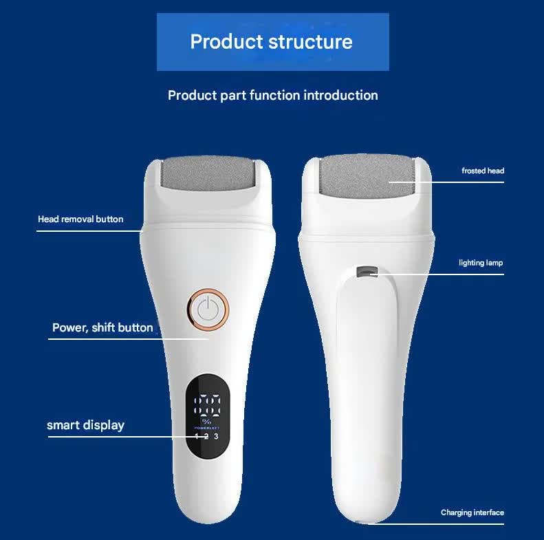 Black Professional Electric Foot Callus Remover - Rechargeable Pedicure Tool with 3 Adjustable Speeds, Smart LED Display, and 3 Replaceable Grinding Heads for Smooth Feet - Image 3
