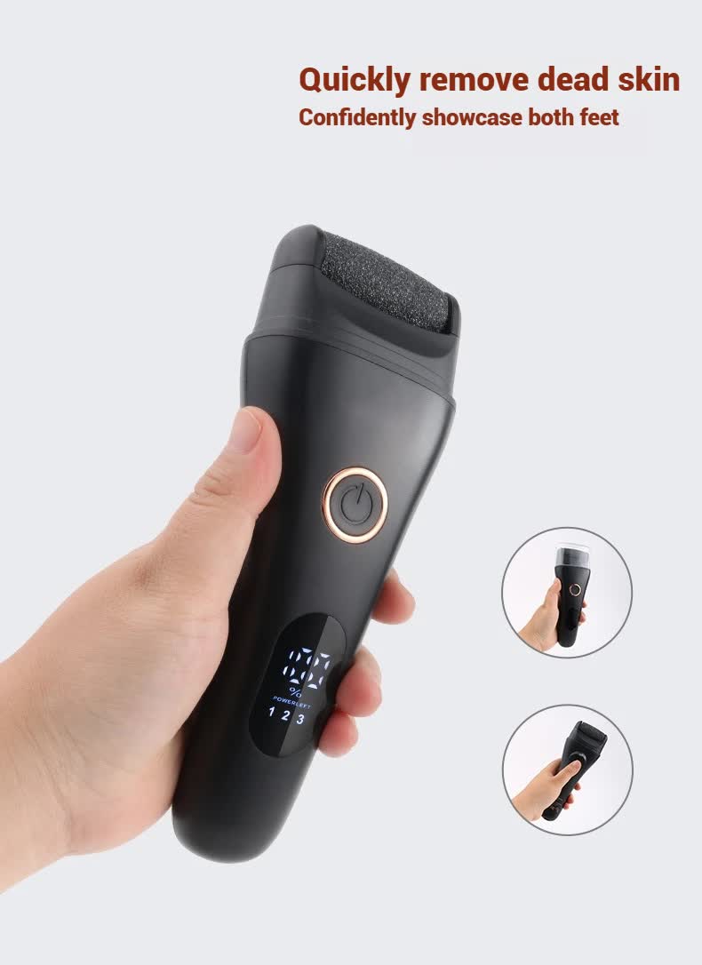 Black Professional Electric Foot Callus Remover - Rechargeable Pedicure Tool with 3 Adjustable Speeds, Smart LED Display, and 3 Replaceable Grinding Heads for Smooth Feet - Image 6
