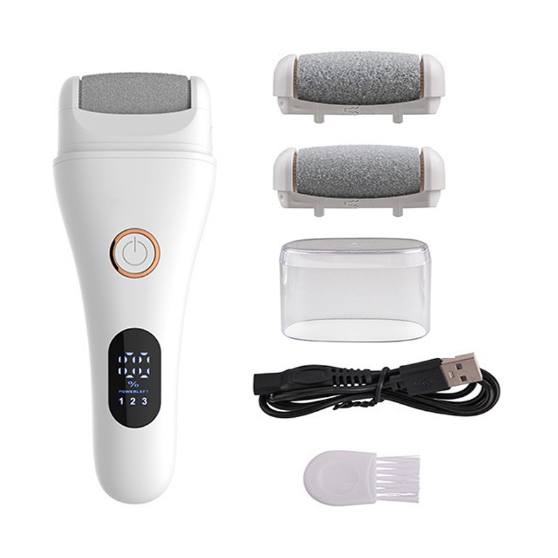 White Professional Electric Foot Callus Remover - Rechargeable Pedicure Tool with 3 Adjustable Speeds, Smart LED Display, and 3 Replaceable Grinding Heads for Smooth Feet - Image 1