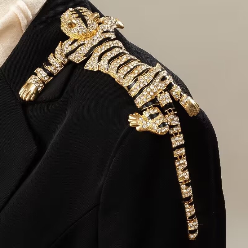 Luxury Vintage Large Tiger Brooch - 10-Inch Pouncing Wild Cat Pin with Sparkling Crystal Rhinestones and Gold-Tone Finish - Statement Animal Jewelry for Coats and Suits - Image 1