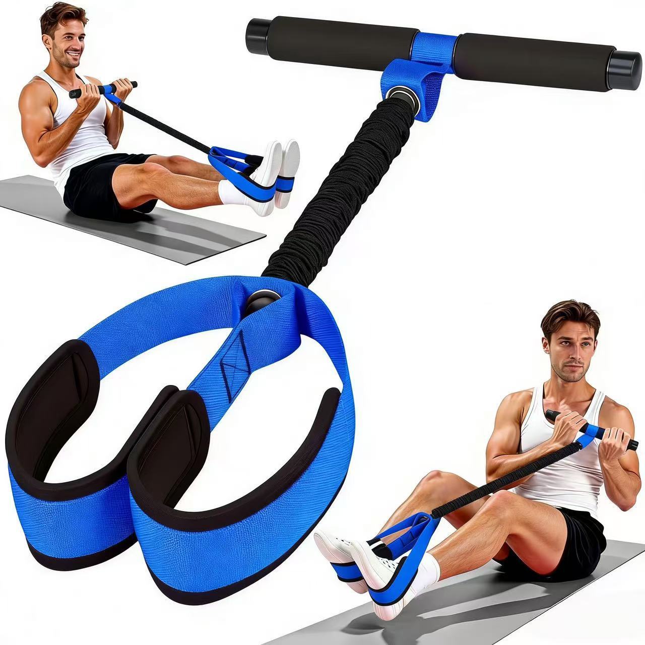 Blue Multifunctional Pedal Resistance Band - Home Fitness Sit-up Assistant with Foot Pedals and Elastic Pull Rope - Full Body Workout Equipment for Abs, Arms, Legs and Glutes - Image 1