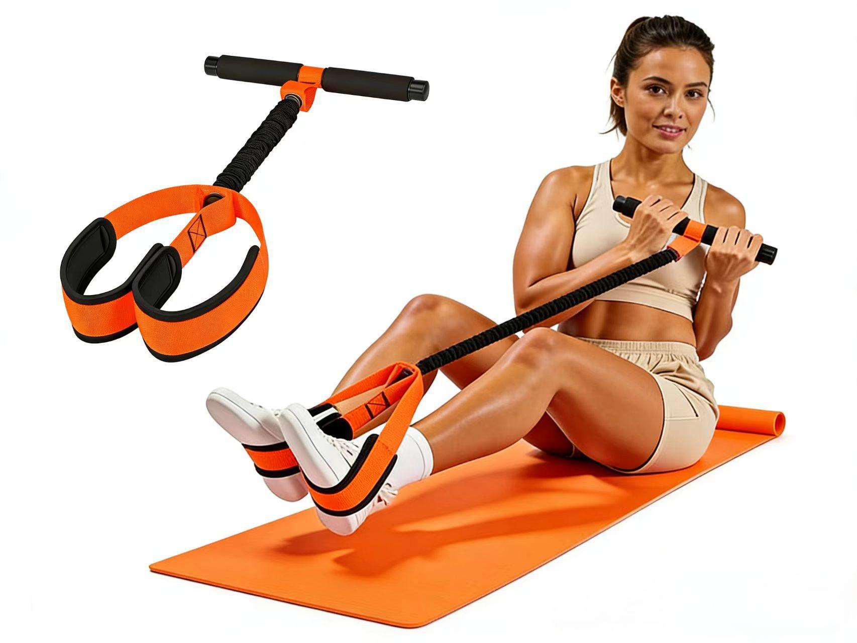 Orange Multifunctional Pedal Resistance Band - Home Fitness Sit-up Assistant with Foot Pedals and Elastic Pull Rope - Full Body Workout Equipment for Abs, Arms, Legs and Glutes - Image 1