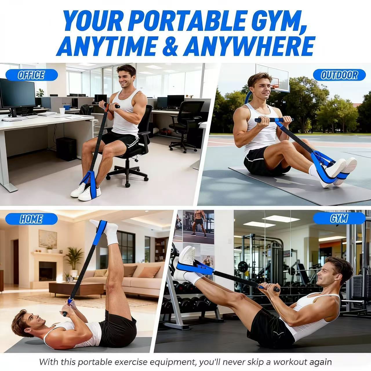Orange Multifunctional Pedal Resistance Band - Home Fitness Sit-up Assistant with Foot Pedals and Elastic Pull Rope - Full Body Workout Equipment for Abs, Arms, Legs and Glutes - Image 6