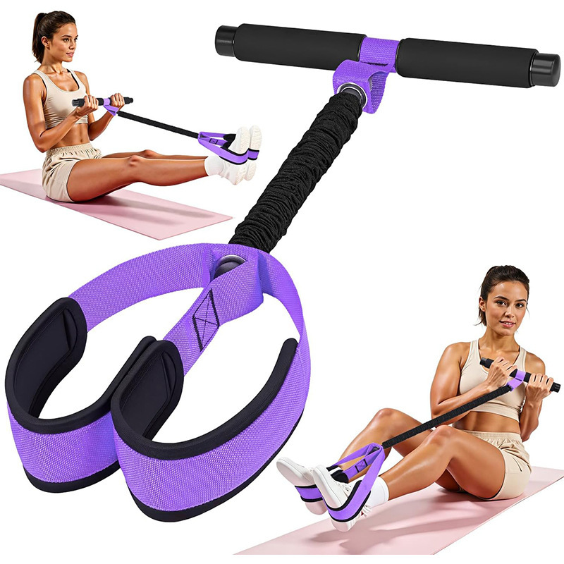 Purple Multifunctional Pedal Resistance Band - Home Fitness Sit-up Assistant with Foot Pedals and Elastic Pull Rope - Full Body Workout Equipment for Abs, Arms, Legs and Glutes - Image 1