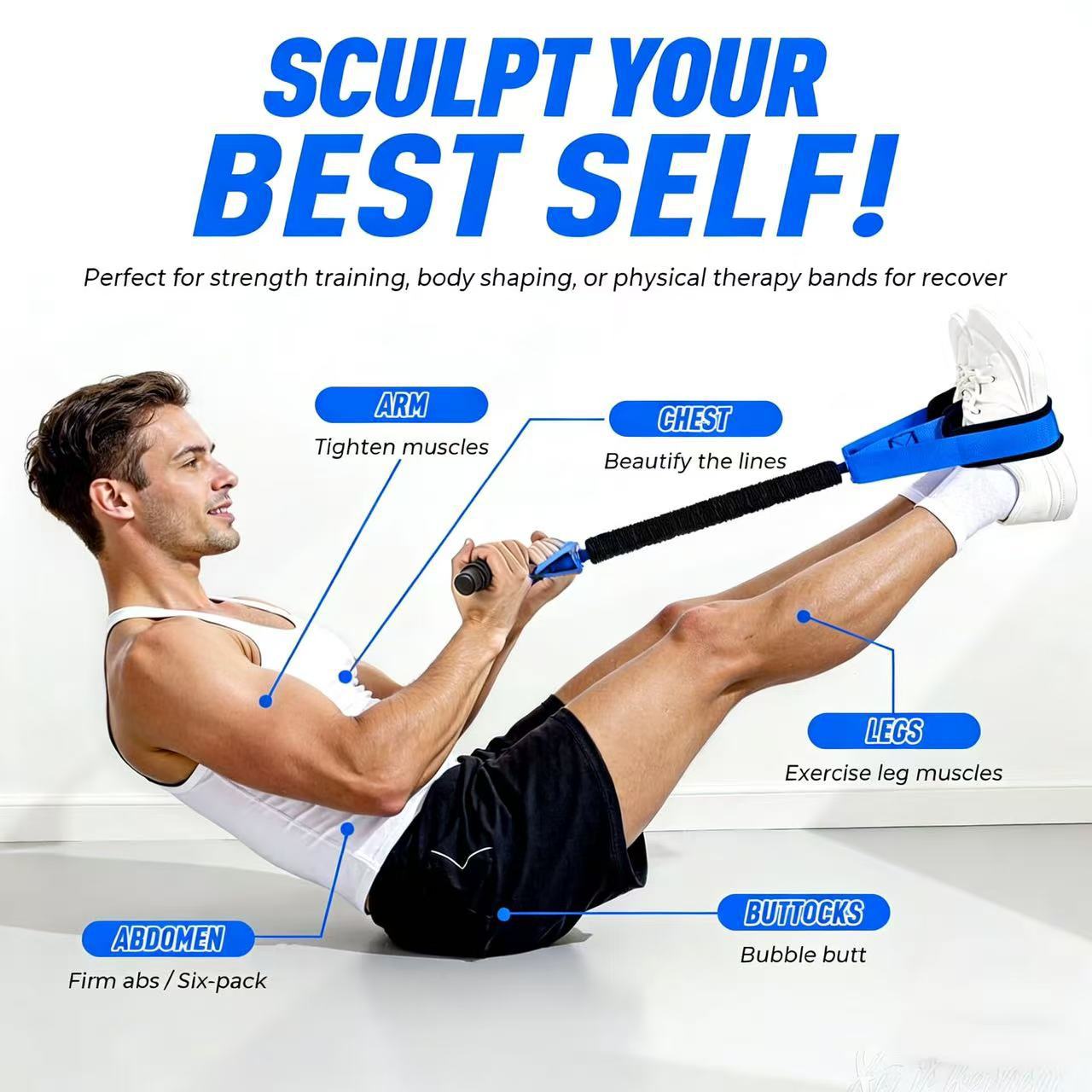 Purple Multifunctional Pedal Resistance Band - Home Fitness Sit-up Assistant with Foot Pedals and Elastic Pull Rope - Full Body Workout Equipment for Abs, Arms, Legs and Glutes - Image 2