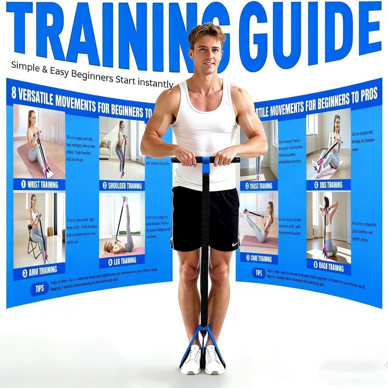 Black Multifunctional Pedal Resistance Band - Home Fitness Sit-up Assistant with Foot Pedals and Elastic Pull Rope - Full Body Workout Equipment for Abs, Arms, Legs and Glutes - Image 4