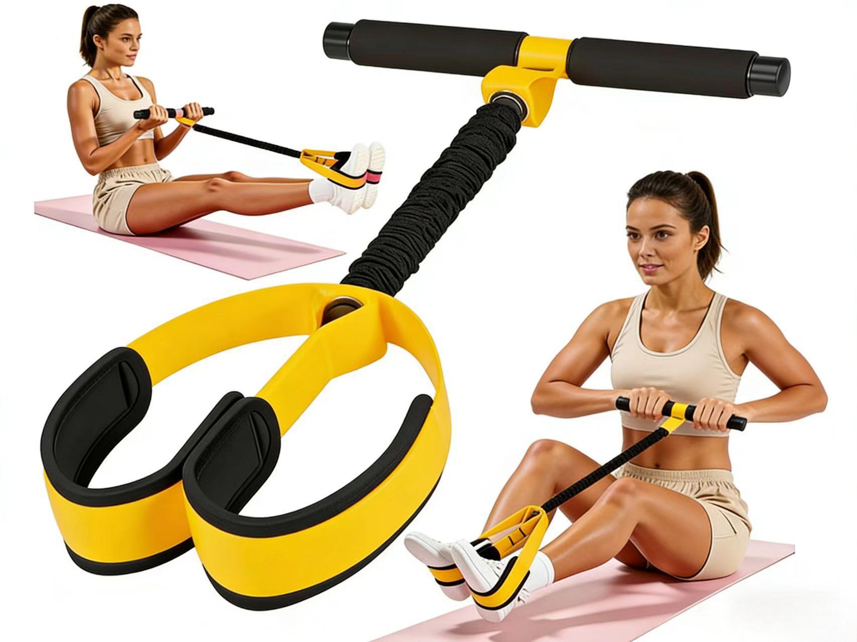Yellow Multifunctional Pedal Resistance Band - Home Fitness Sit-up Assistant with Foot Pedals and Elastic Pull Rope - Full Body Workout Equipment for Abs, Arms, Legs and Glutes - Image 1