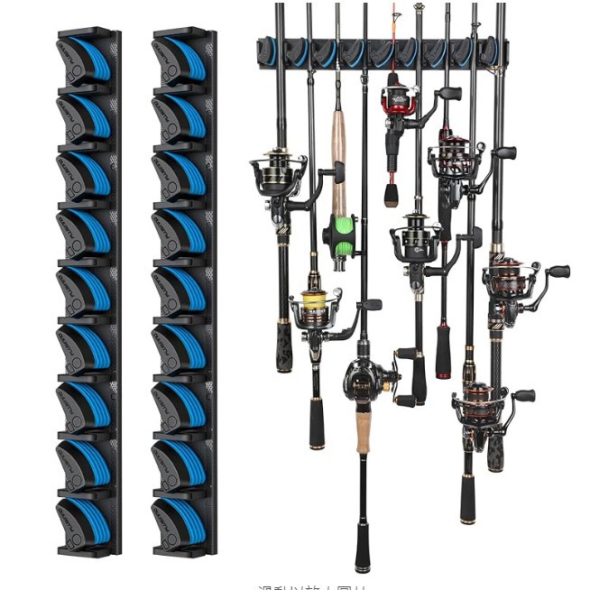 2 Sets Vertical Wall Mounted Fishing Rod Rack - 9-Slot Fishing Pole Holder for Garage, Professional Space-Saving Fishing Gear Storage Organizer with Soft Grip Pads - Image 1