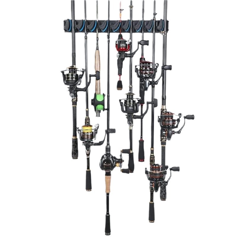 2 Sets Vertical Wall Mounted Fishing Rod Rack - 9-Slot Fishing Pole Holder for Garage, Professional Space-Saving Fishing Gear Storage Organizer with Soft Grip Pads - Image 5