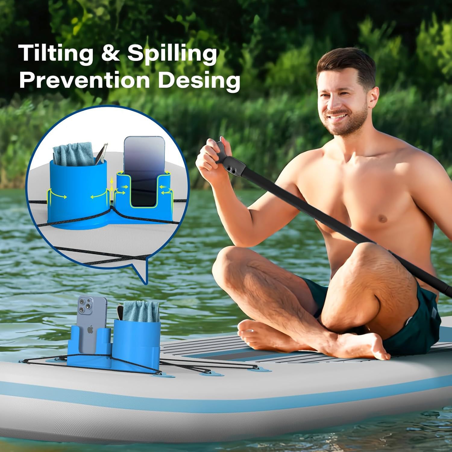 4 PCS Professional Paddle Board Cup Holder and Phone Mount - Universal SUP Kayak Beverage Station with Anti-Spill Design - Multi-Functional Water Sports Accessory for Bungee Deck Rigging - Image 1