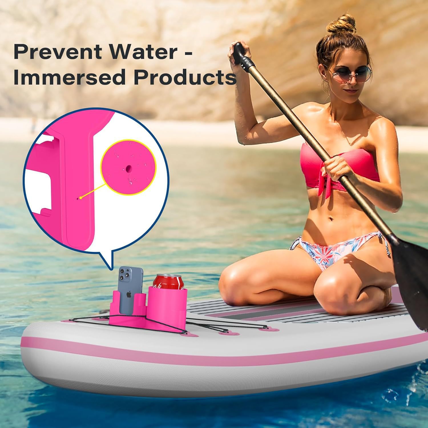 4 PCS Professional Paddle Board Cup Holder and Phone Mount - Universal SUP Kayak Beverage Station with Anti-Spill Design - Multi-Functional Water Sports Accessory for Bungee Deck Rigging - Image 2