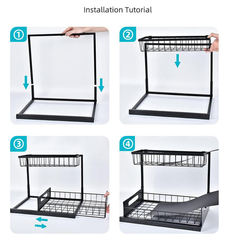 2-Tier Under Sink Organizer and Storage - Heavy Duty Metal Pull-Out Cabinet Organizer, L-Shaped Sliding Drawer Rack for Kitchen, Bathroom, and Pantry - White - Image 6