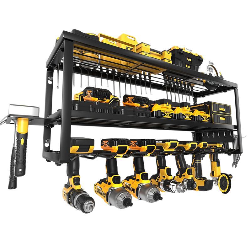 Heavy Duty Power Tool Organizer Wall Mount - 3-Tier Garage Storage Rack with Drill Holder, Screwdriver and Hammer Organizer - Extra Tall 200lbs Capacity High-Quality Steel Utility Shelf - Image 1
