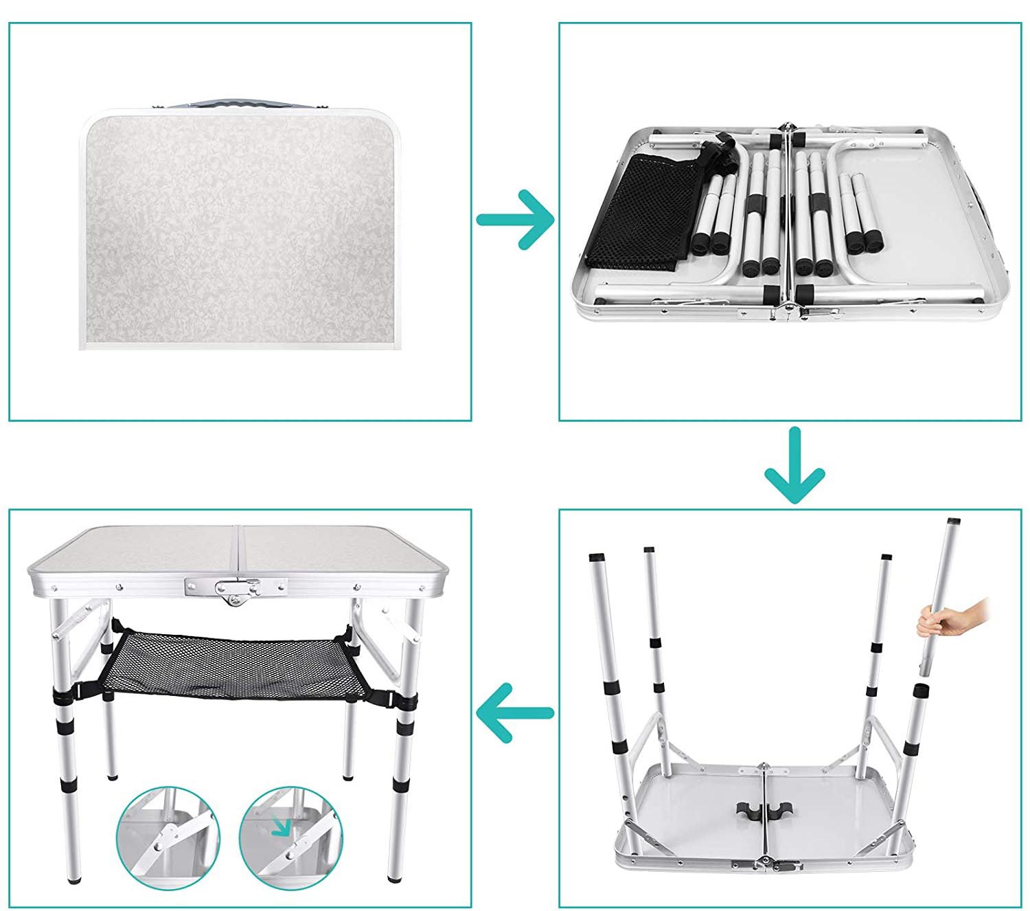 Portable Folding Camping Table with Aluminum Frame - Lightweight 60x40x50cm Picnic Table with Mesh Storage Bag and Carrying Handle for Outdoor BBQ, Travel, and Self-Driving Trips - Image 2